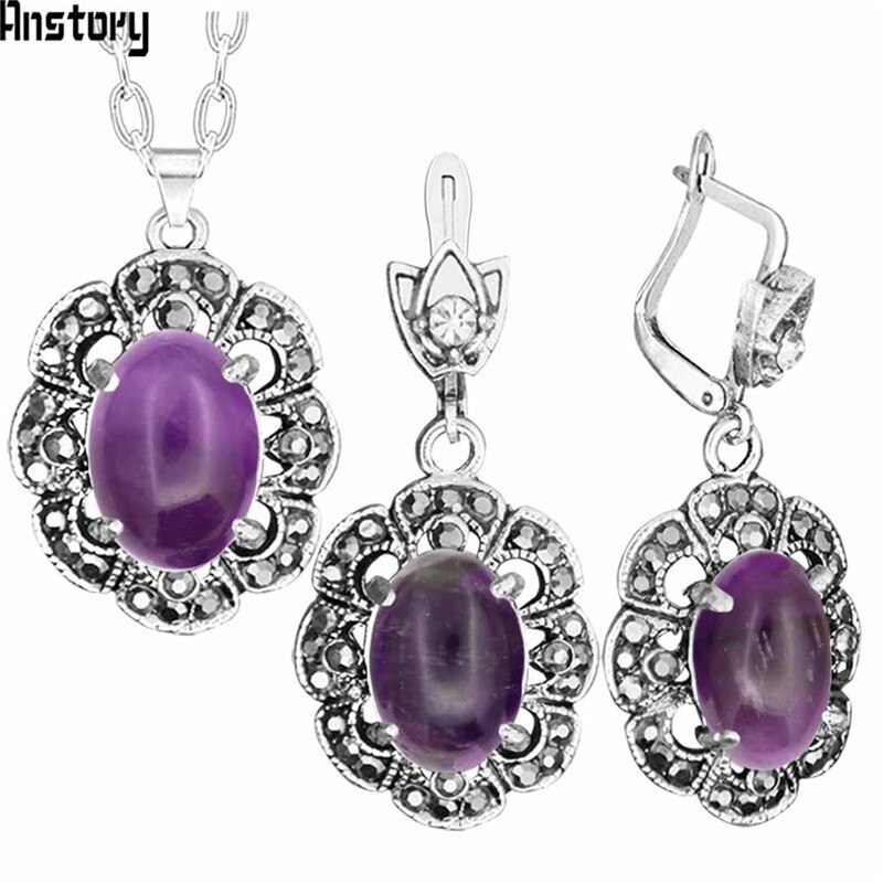Natural Purple  Necklace  Ͱ̶ Jewelry Set ..